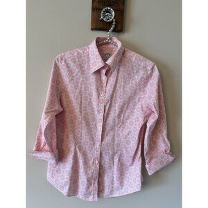 Brooks Brothers Petite Womens Size 6P Pink Floral Blouse Button Front Fitted